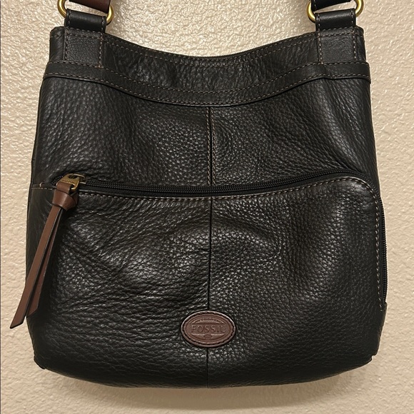 Fossil Morgan Traveler Black Soft Pebble Leather Organizer Crossbody Bag - Picture 5 of 9